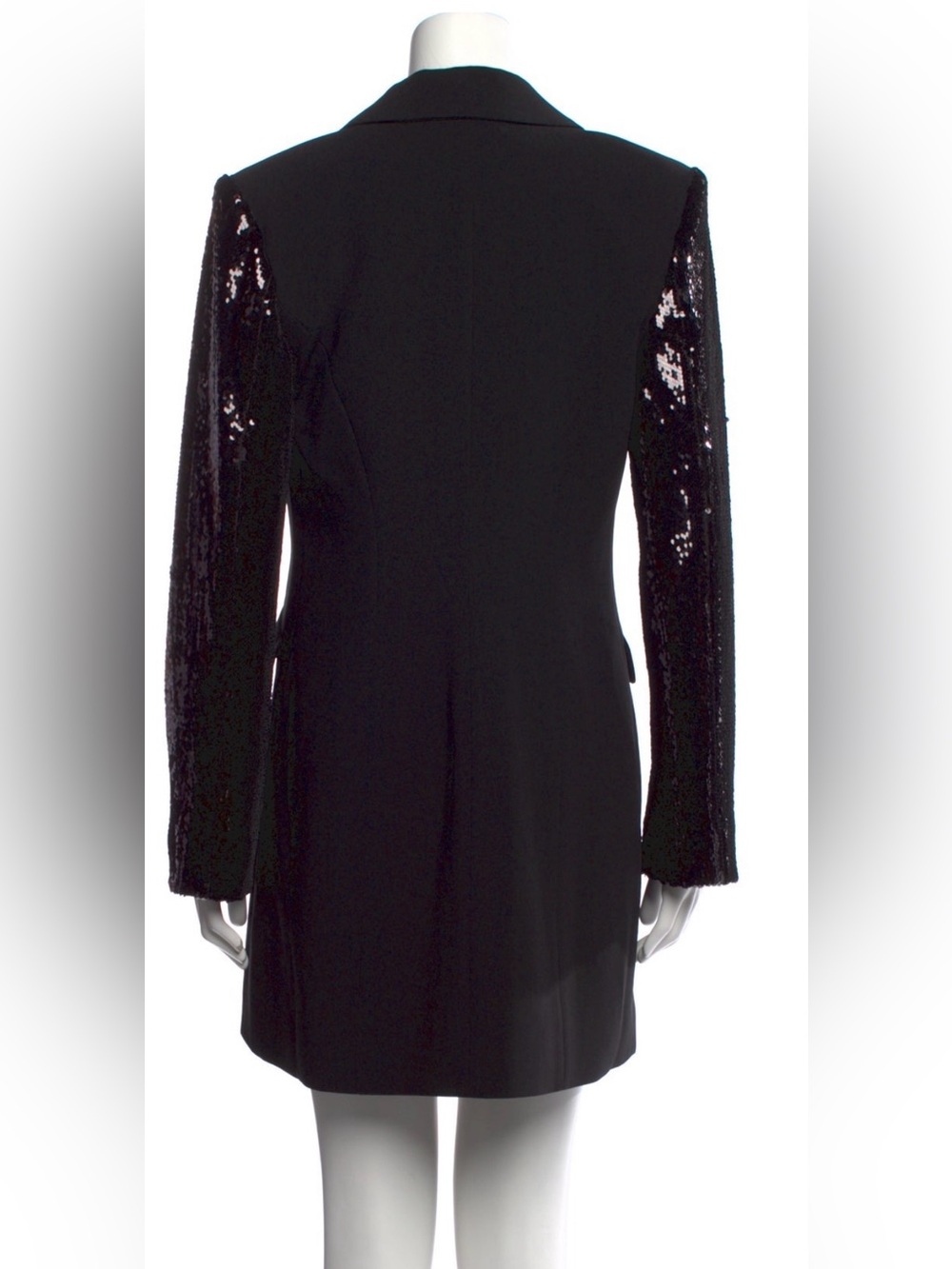 Cinq a Sept Black Sequin Sleeve Double Breasted Tuxedo Blazer Mini Dress size 4 - Picture 3 of 6